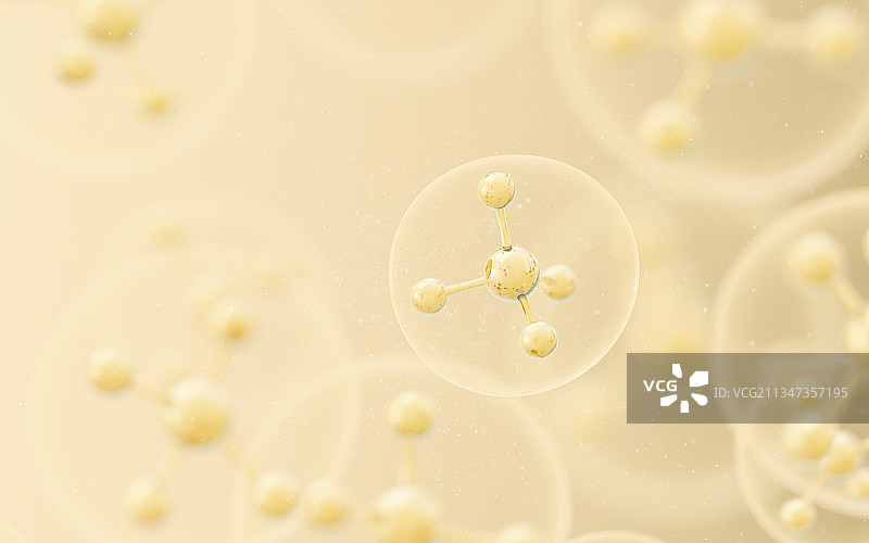 金色的透明分子 3D渲染图片素材