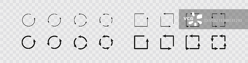 箭头图标集合在一个圆圈和一个正方形图片素材