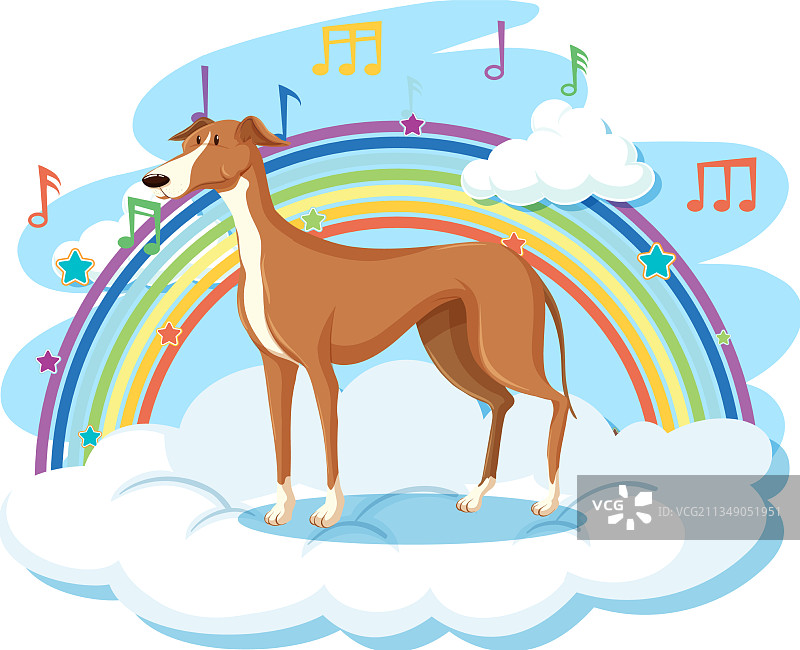 可爱的小狗在云上和彩虹图片素材