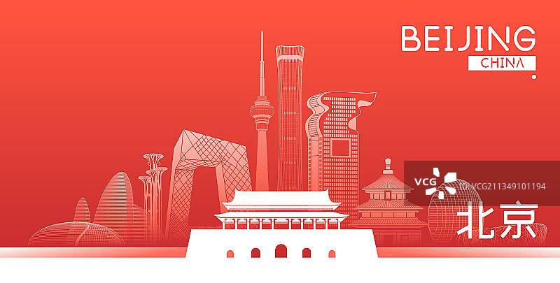 北京城市建筑群天际线矢量插画海报图片素材