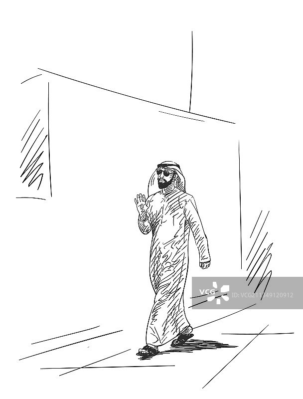 穆斯林阿拉伯男子的素描在传统图片素材