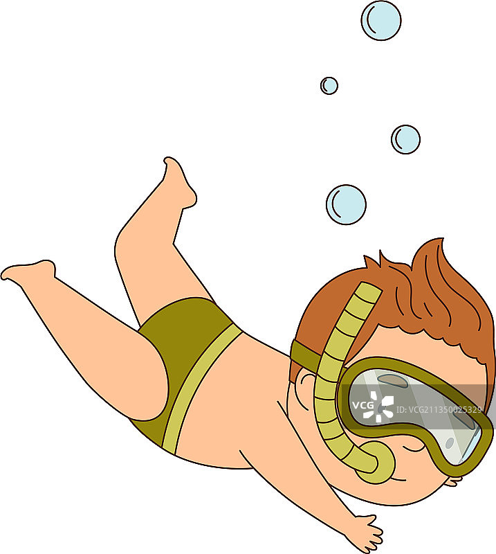 小男孩戴着潜水镜潜泳图片素材