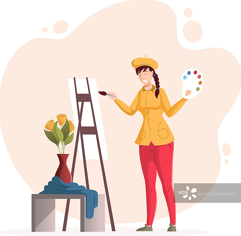 女画家在画架前画女图片素材