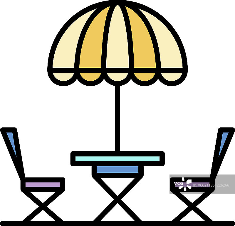 街头咖啡馆椅子雨伞图标颜色轮廓图片素材