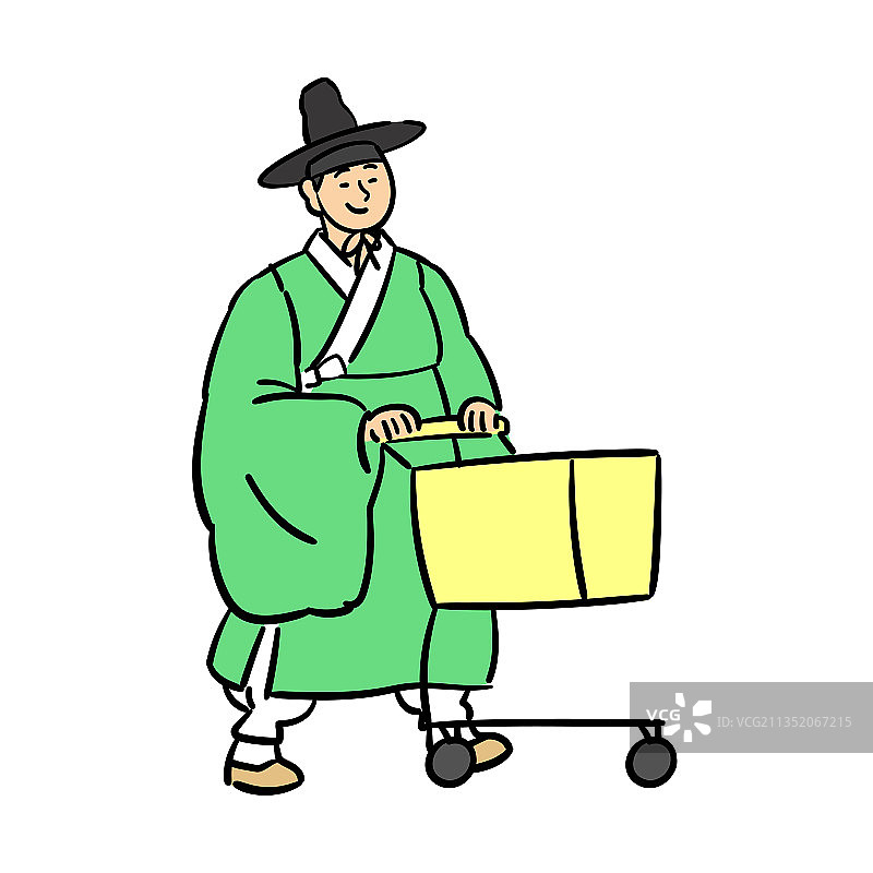 善非，韩国学者，韩服和购物车图片素材