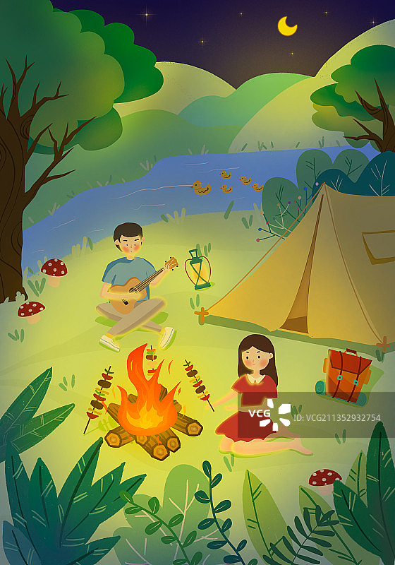 两个青年男女户外野餐露营玩耍图片素材