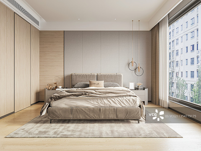 现代简约风格温馨暖色调卧室图片素材