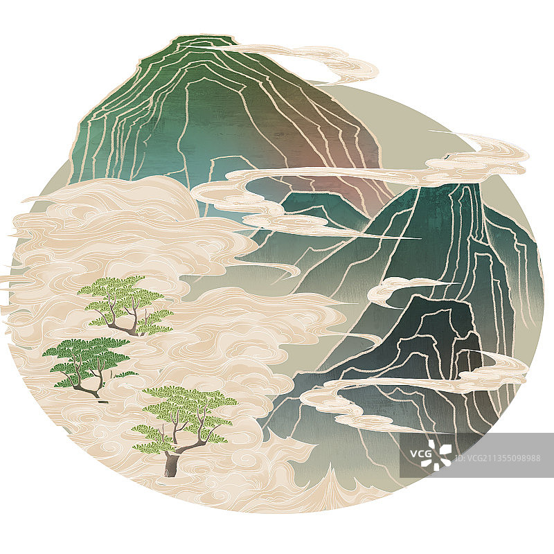 中国现代复古风国潮山林景色封面图片素材