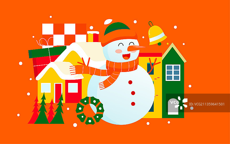 圣诞节礼物插画冬季大雪冬至雪人户外海报图片素材