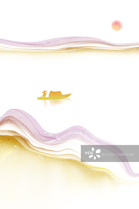 新中式风格抽象山水风景插画图片素材