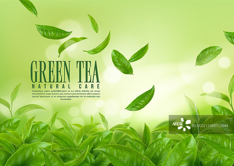 草本绿茶种植飘落的茶叶图片素材