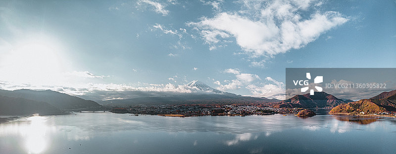 天空映衬下的湖泊和山脉景色图片素材