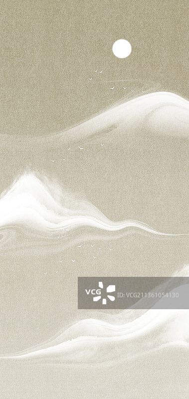 新中式风格水墨雪山风景插画图片素材
