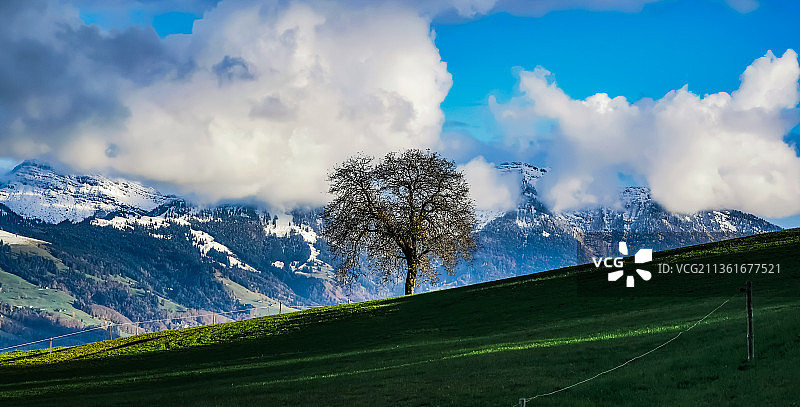 在瑞士乌兹纳赫，对着天空的全景景观图片素材