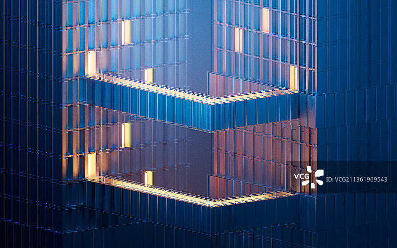 夜晚城市高楼建筑与灯光3D渲染图片素材