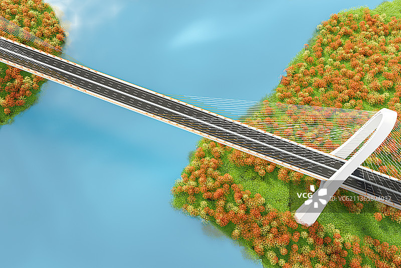 跨江斜拉桥，C4D制作图片素材