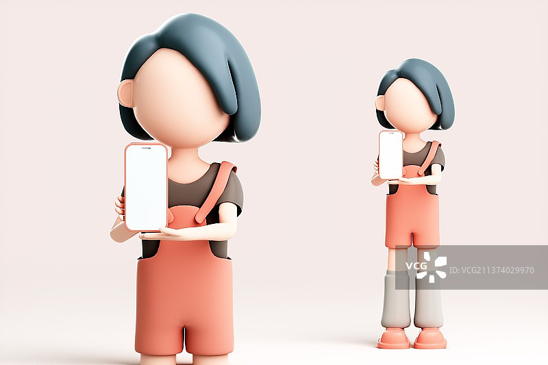 3D渲染的可爱卡通女孩图片素材