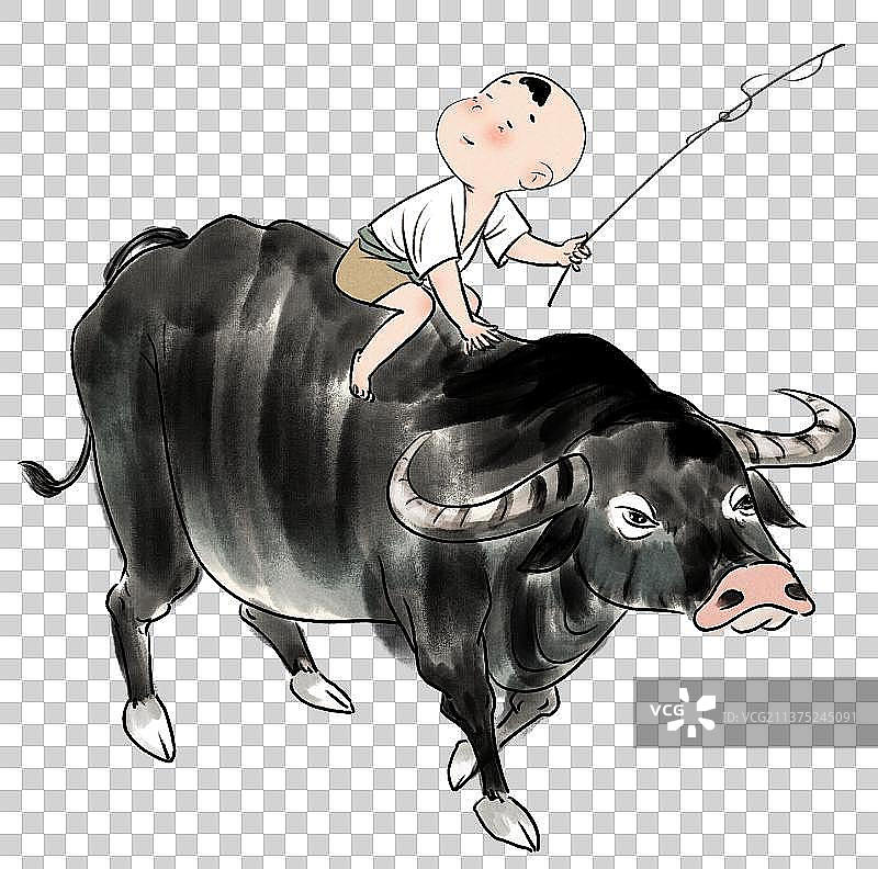 骑着水牛回头看的牧童图片素材
