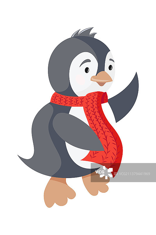 可爱的企鹅图标在一旁站立姿势孤立图片素材