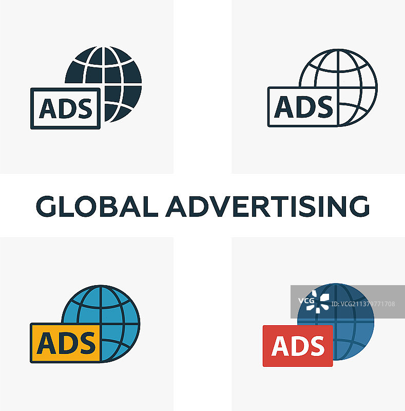 全球广告图标集四个元素于一体图片素材