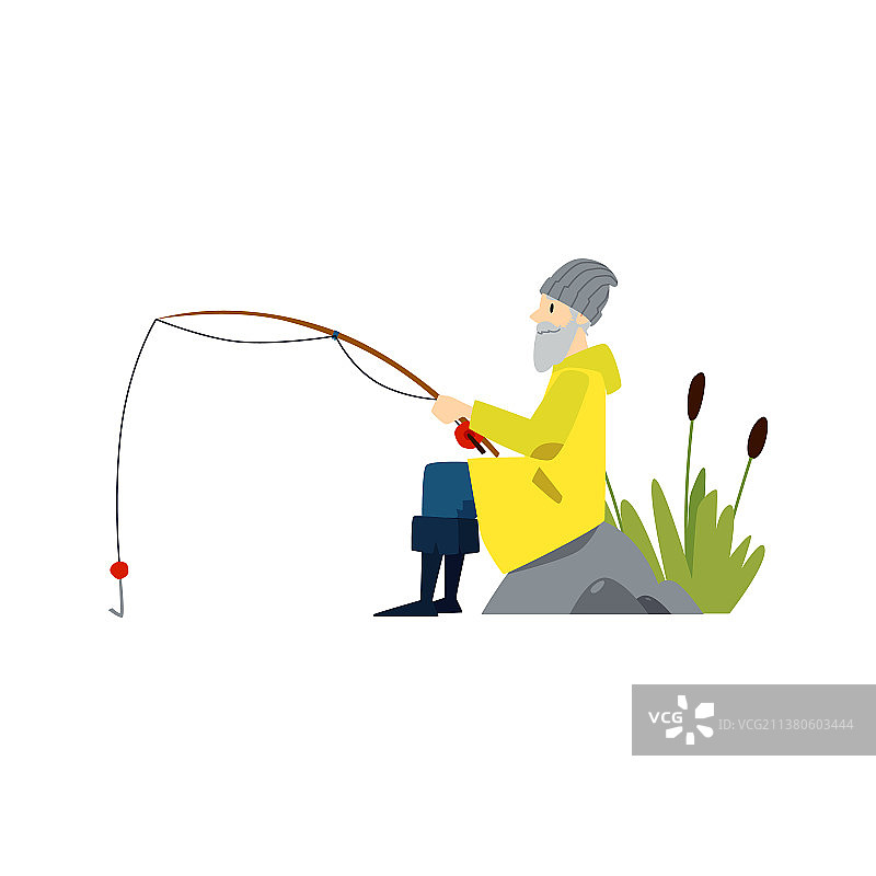 一个年老的男性渔夫捕鱼图片素材