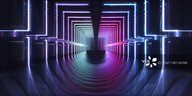 3D霓虹灯隧道空间背景图片素材