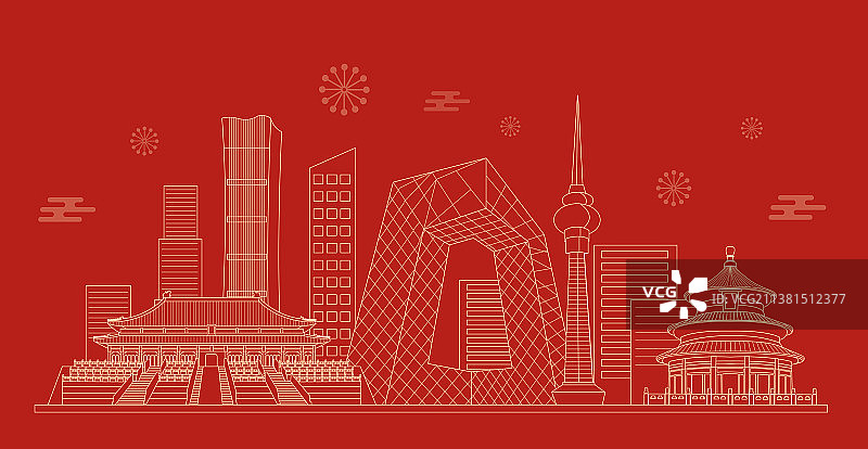 北京地标建筑线条插画图片素材