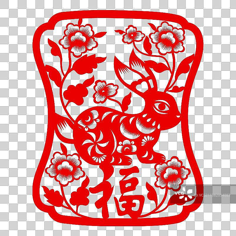 兔年春节窗花剪纸纹样图片素材