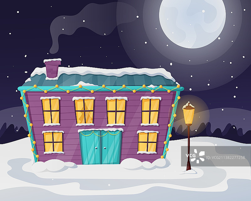 圣诞之夜，冬季景观与月亮图片素材