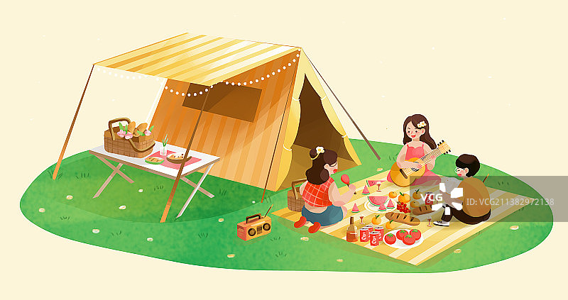 户外野餐露营插画图片素材