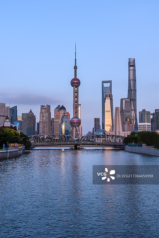 夕阳下的中国上海陆家嘴CBD建筑群图片素材