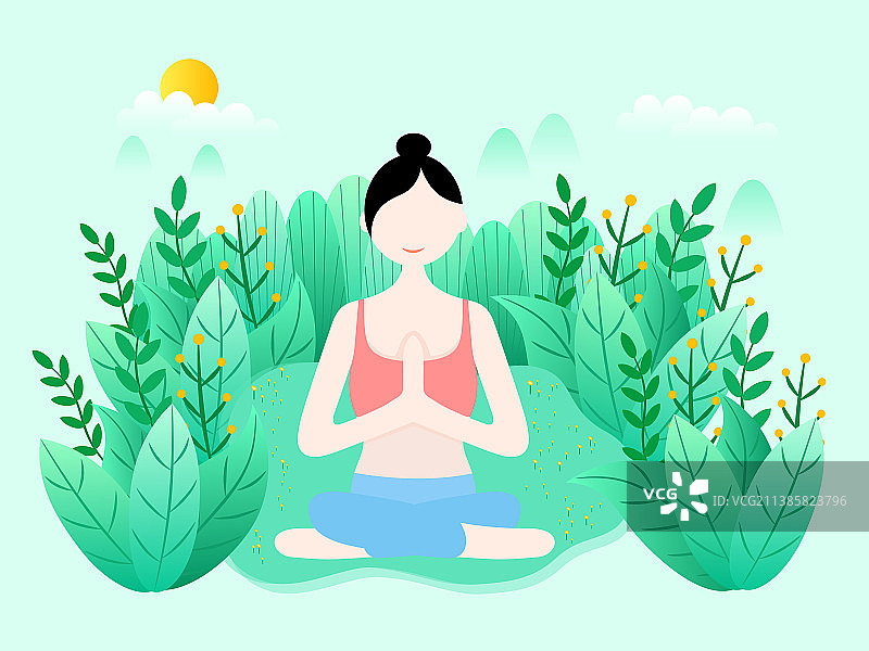 清新美女做瑜伽健康生活矢量插画图片素材