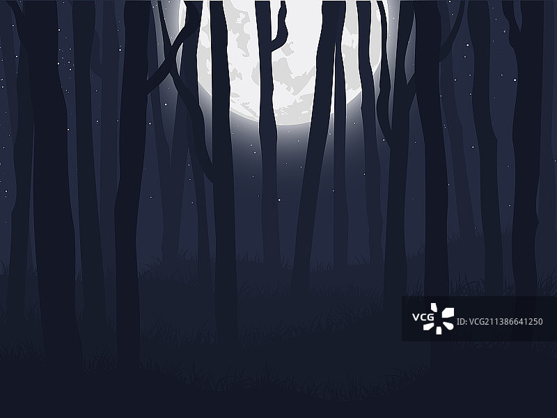 恐怖的夜森林满月背景图片素材