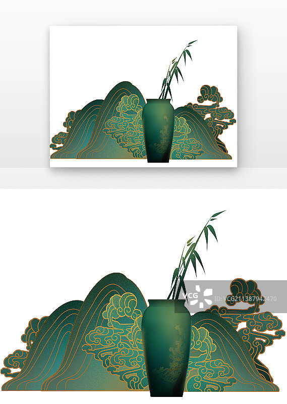 中国风绿色陶瓷瓶竹子竹叶图片素材