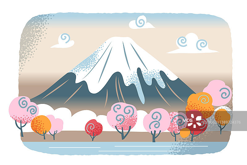 日本的富士山和樱花盛开图片素材