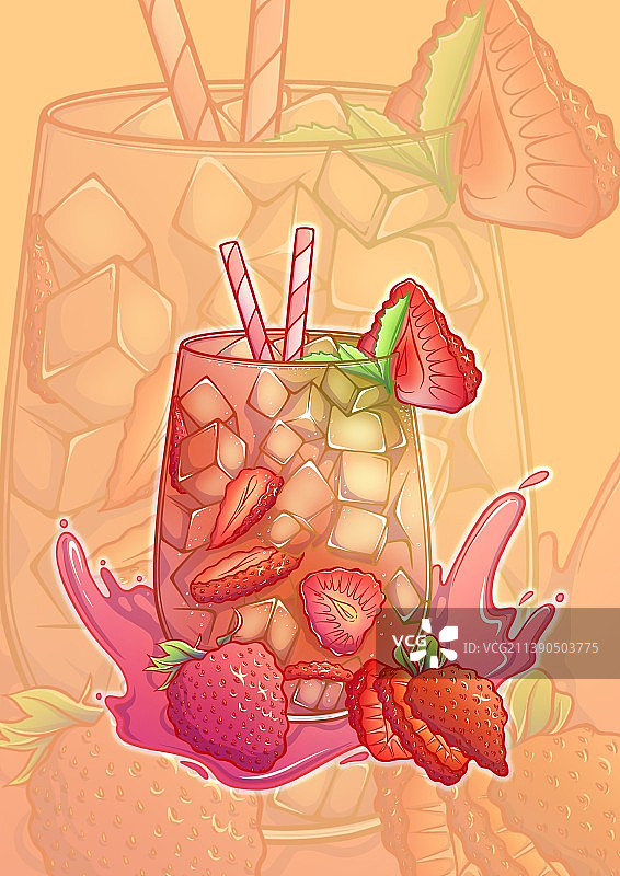 夏日冷饮海报广告单体渐变草莓苏打图片素材