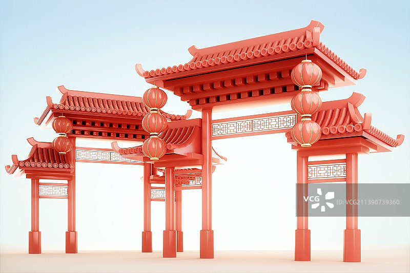 3D渲染的中国风场景图片素材