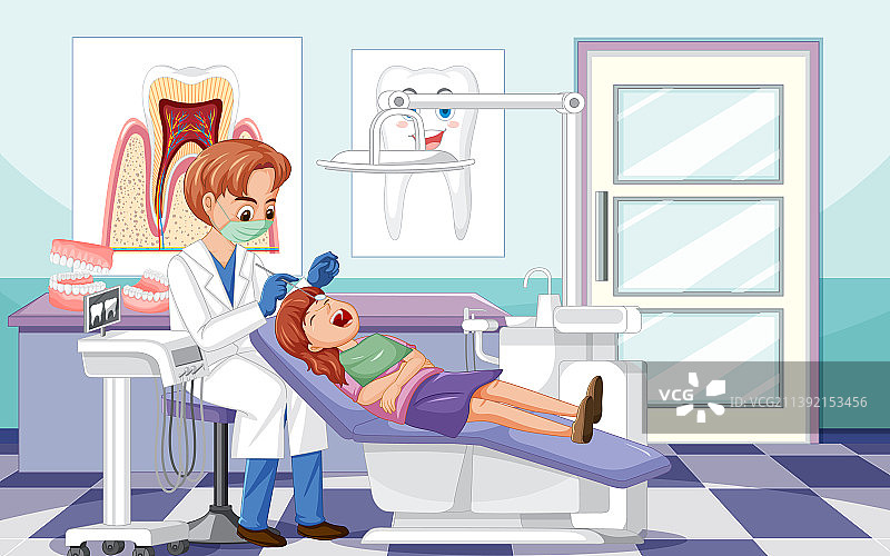 牙科医生在诊所检查病人的牙齿图片素材