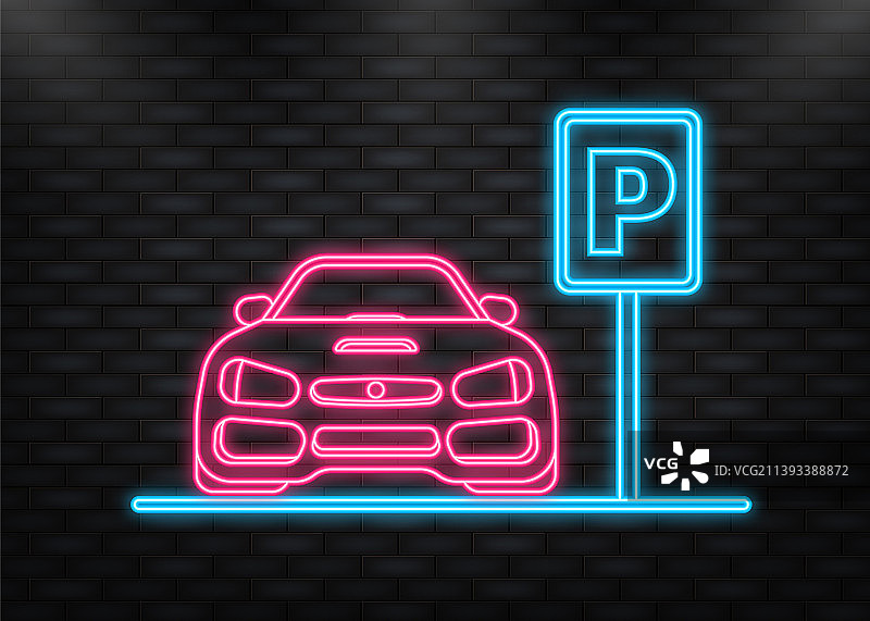 霓虹灯图标隔离停车标志-蓝色路牌图片素材