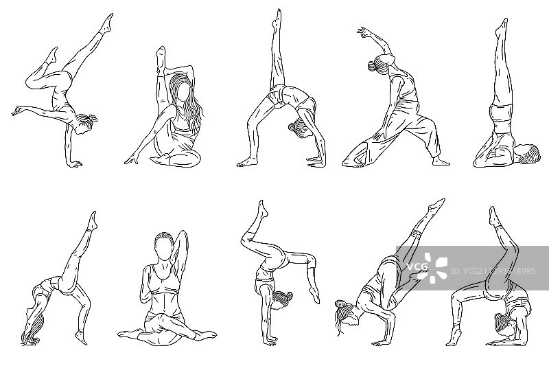 设置mega集合束女性瑜伽姿势图片素材