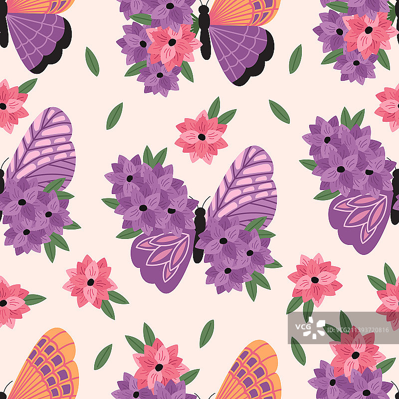无缝图案与紫罗兰装饰蝴蝶图片素材