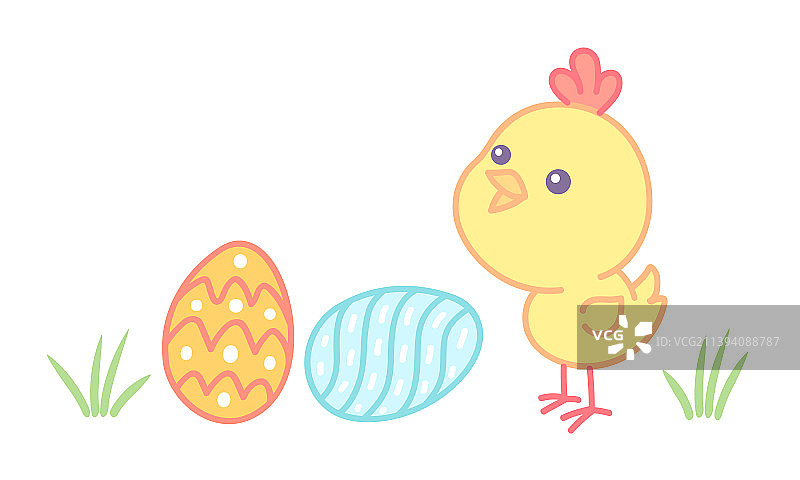 卡哇伊风格的复活节彩蛋小鸡图片素材