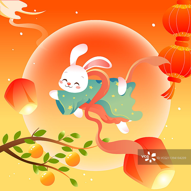 八月十五中秋节玉兔拜月传统节日中国风插画图片素材