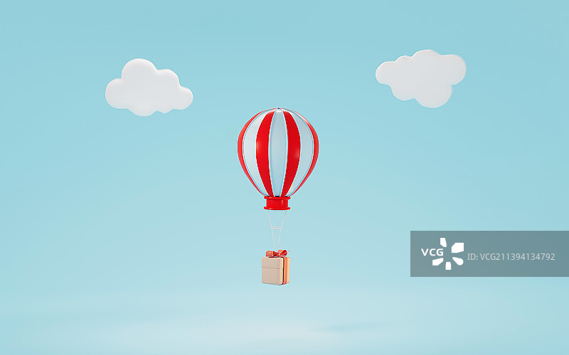 热气球与礼物和云三维渲染图片素材