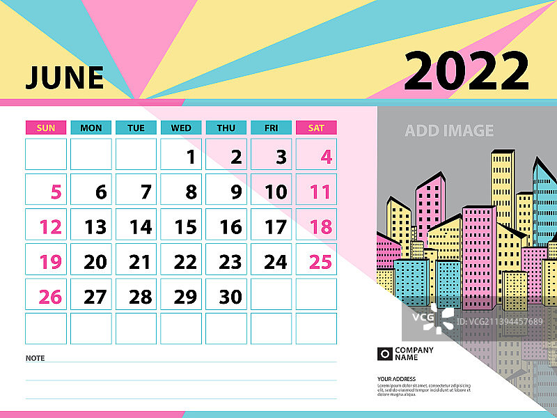 2022年6月模板日历2022年图片素材
