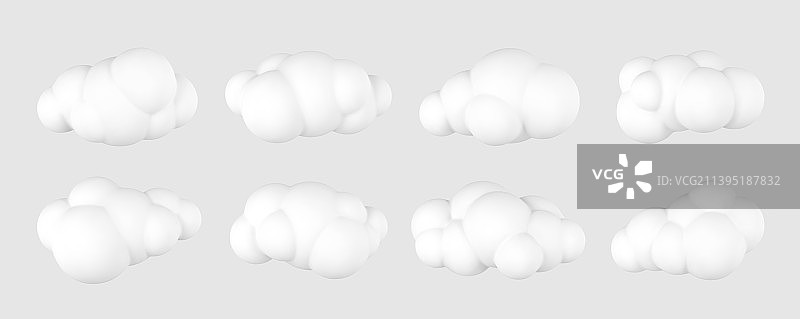 3d塑料云组圆形卡通绒毛图片素材