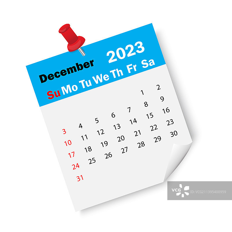 蓝色日历2023年12月与大头针日历图片素材