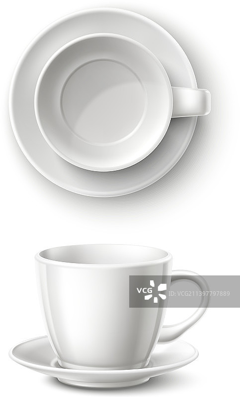 空茶杯，白色陶瓷咖啡杯顶部和图片素材