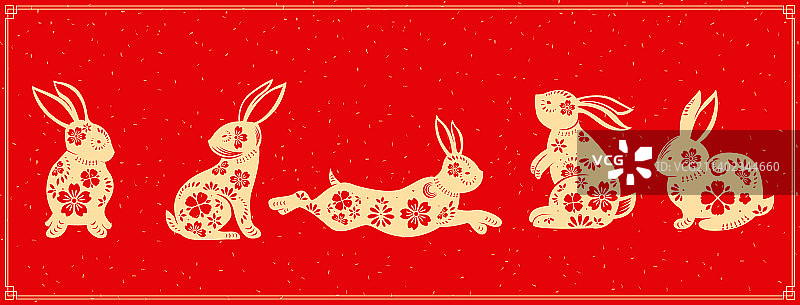 兔年大吉剪纸风格兔子插画图片素材