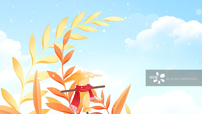 唯美清新秋季节气秋叶丛中的稻草人插画图片素材